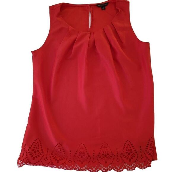 Banana Republic Womens Pleated Neckline Laser Cut Border Red Sleeveless Top Medi - Picture 3 of 12